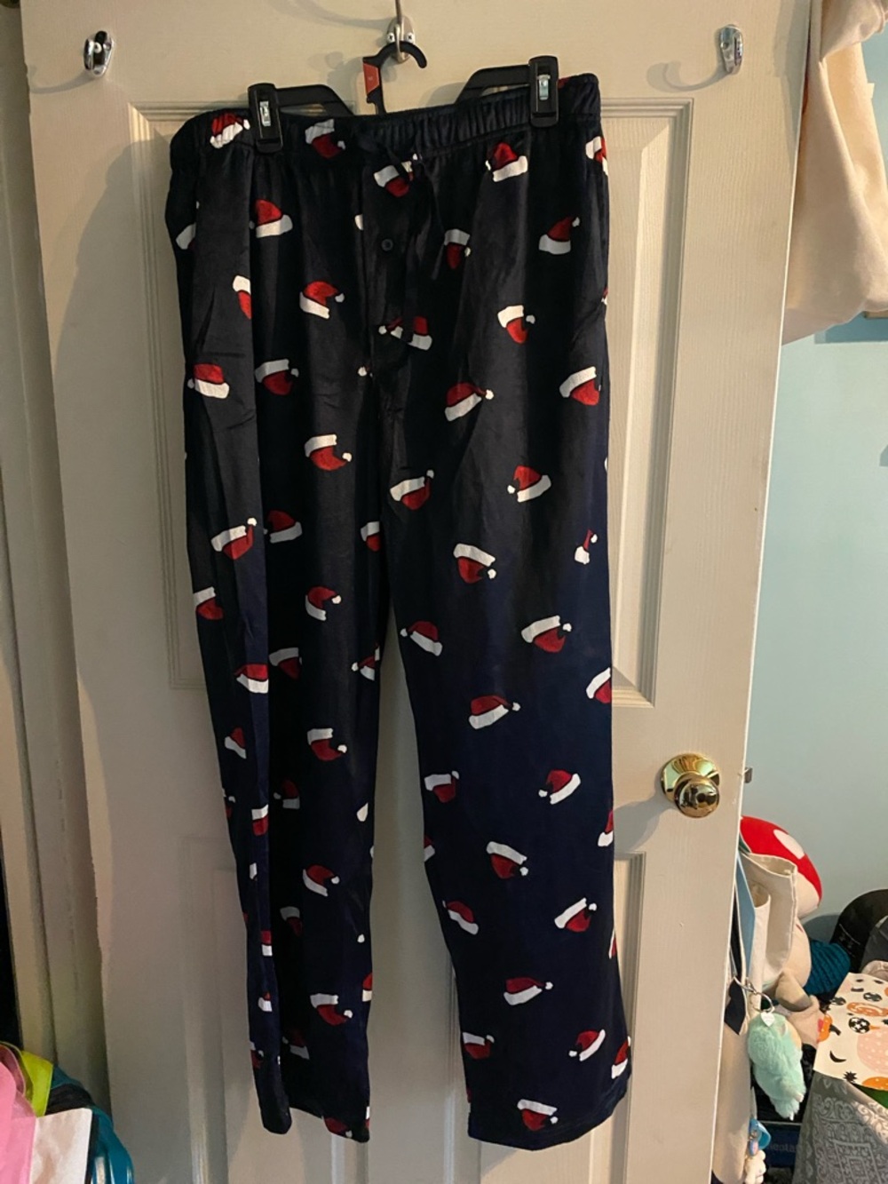 Navy Holiday Santa Hat Pajama Pants